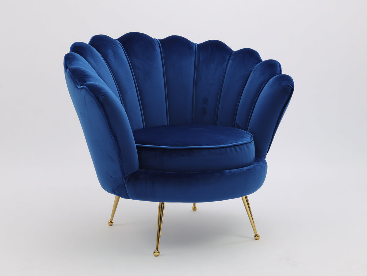 Fauteuil - Velours-Métal - 93x87x91 cm - Bleu marine-Doré - Style Art déco