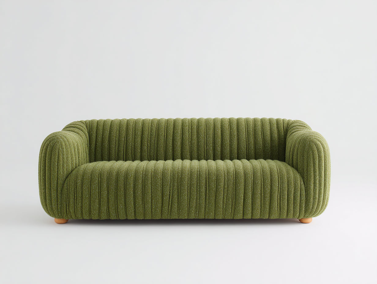 Canapé 3 places - Tissu - Bois - 210 x 92 x 78 cm - Vert olive - Style contemporain