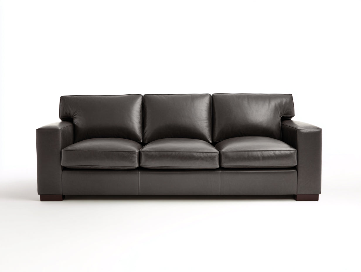 Canapé 3 places - Effet cuir - 215 x 92 x 88 cm - Brun foncé - Style contemporain