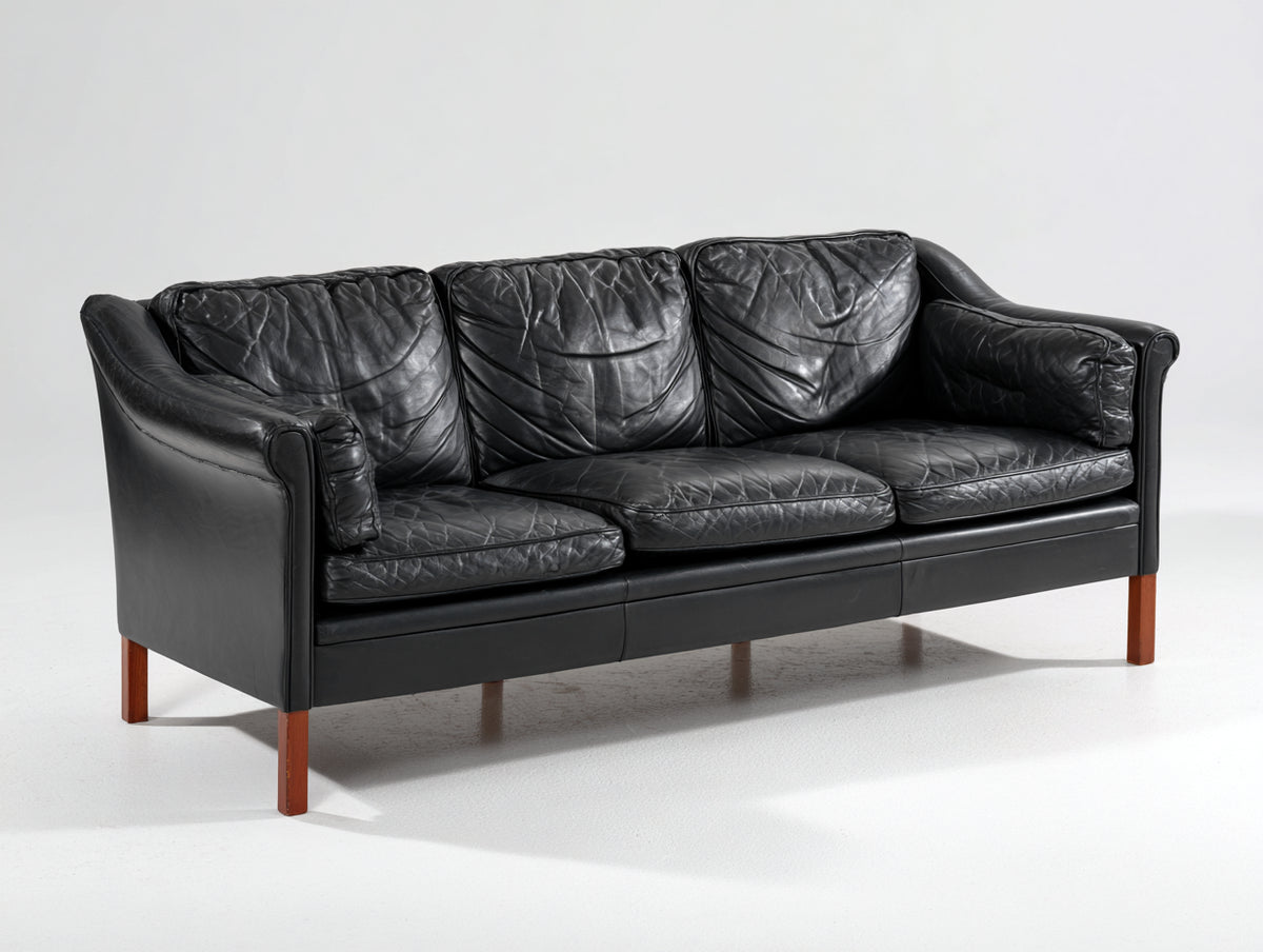 Canapé 3 places - Similicuir - Bois - 205 x 88 x 86 cm - Noir - Style rétro