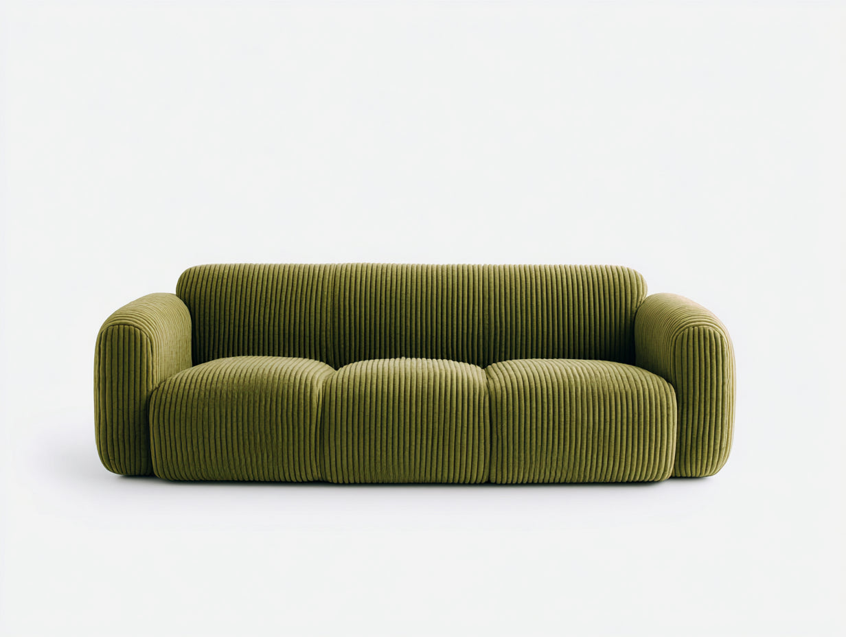 Canapé 3 places - Velours côtelé - 208 x 96 x 76 cm - Vert olive - Style contemporain