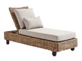 Bain de soleil - Résine tressée-Textile - 198 x 72 x 91 cm - Marron naturel-Beige - Style rustique avec dossier inclinable et roulettes