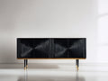 Meuble d'entrée - Bois-Métal - 180 x 40 x 78 cm - Noir-Doré - Style contemporain texturé