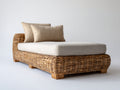 Bain de soleil - Rotin-Textile - 205 x 92 x 82 cm - Miel-Écru - Style naturel avec dossier enveloppant