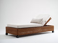 Bain de soleil - Résine tressée-Textile - 205 x 76 x 89 cm - Marron-Blanc cassé - Style contemporain avec dossier réglable et roulettes