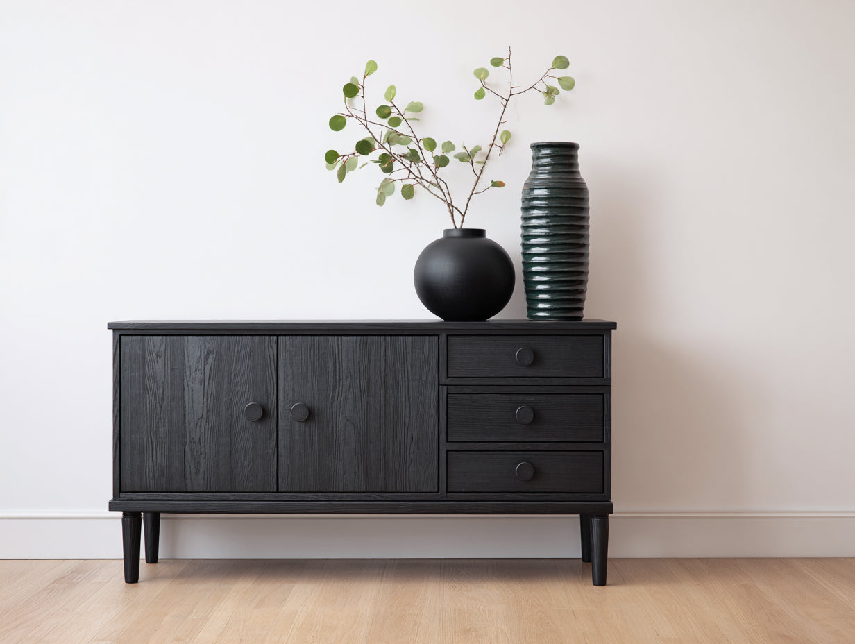 Meuble d'entrée - Bois - 150 x 40 x 85 cm - Noir - Style moderne