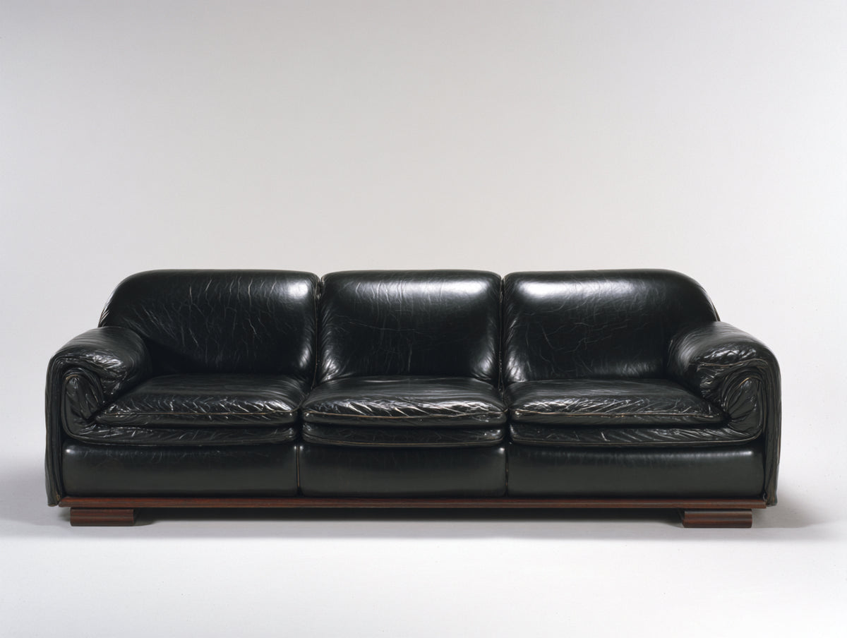 Canapé 3 places - Similicuir - Bois - 218 x 97 x 85 cm - Noir - Style vintage