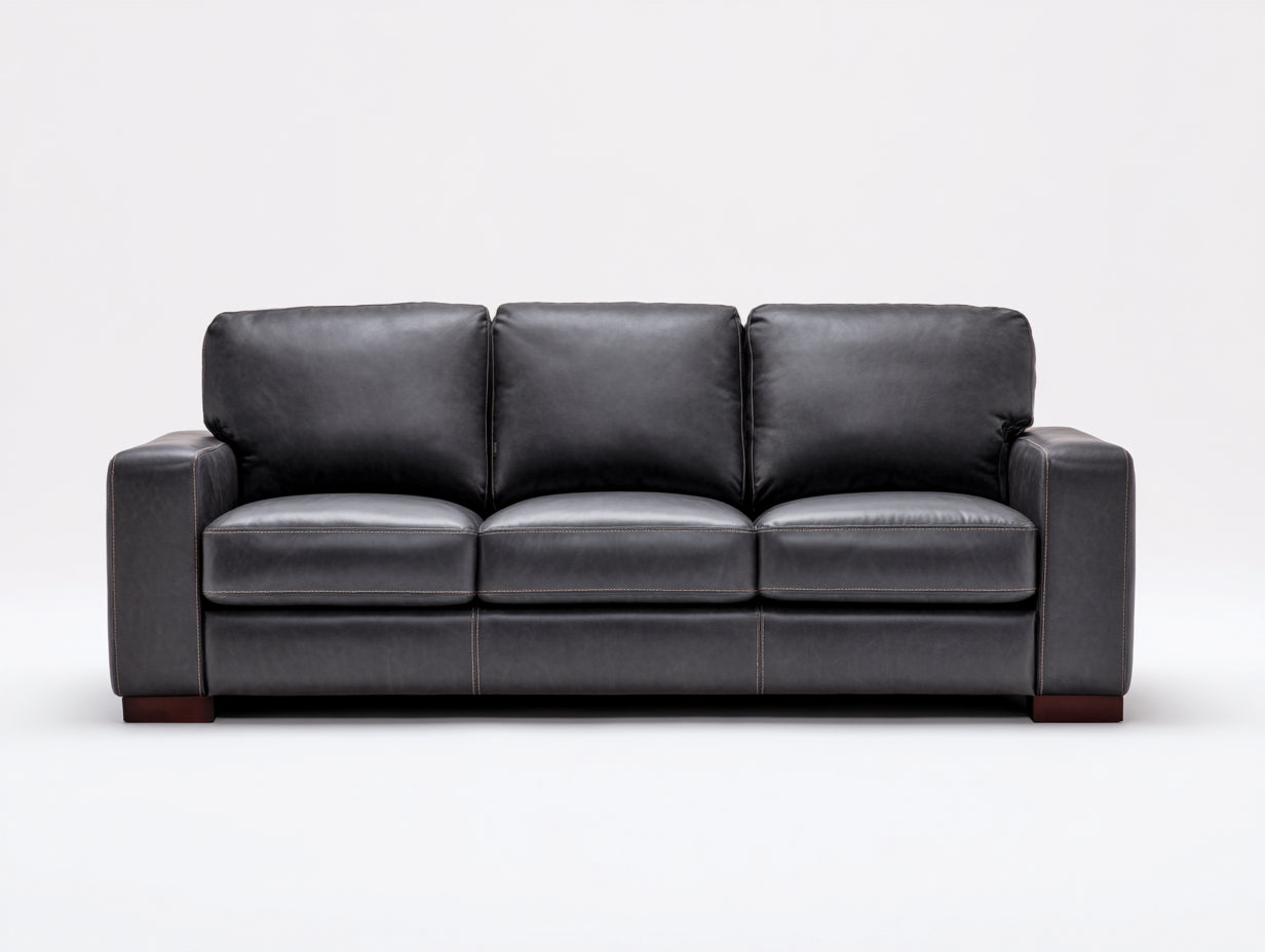 Canapé 3 places - Effet cuir - 210 x 88 x 86 cm - Gris foncé - Style contemporain