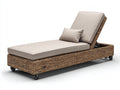 Bain de soleil - Résine tressée-Textile - 210 x 80 x 98 cm - Marron-Beige - Style contemporain avec dossier réglable et roulettes