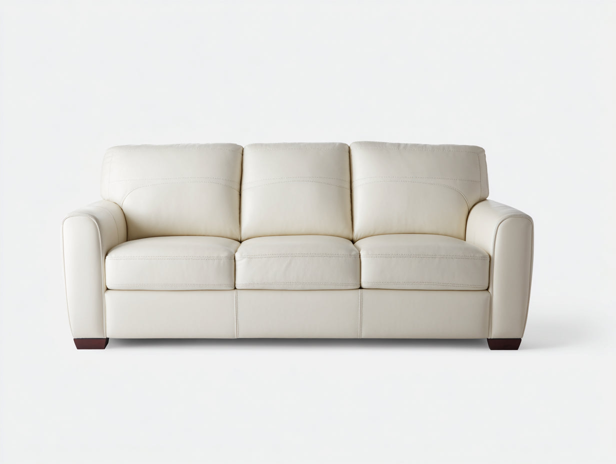 Canapé 3 places - Cuir synthétique - 206 x 91 x 87 cm - Blanc crème - Style moderne