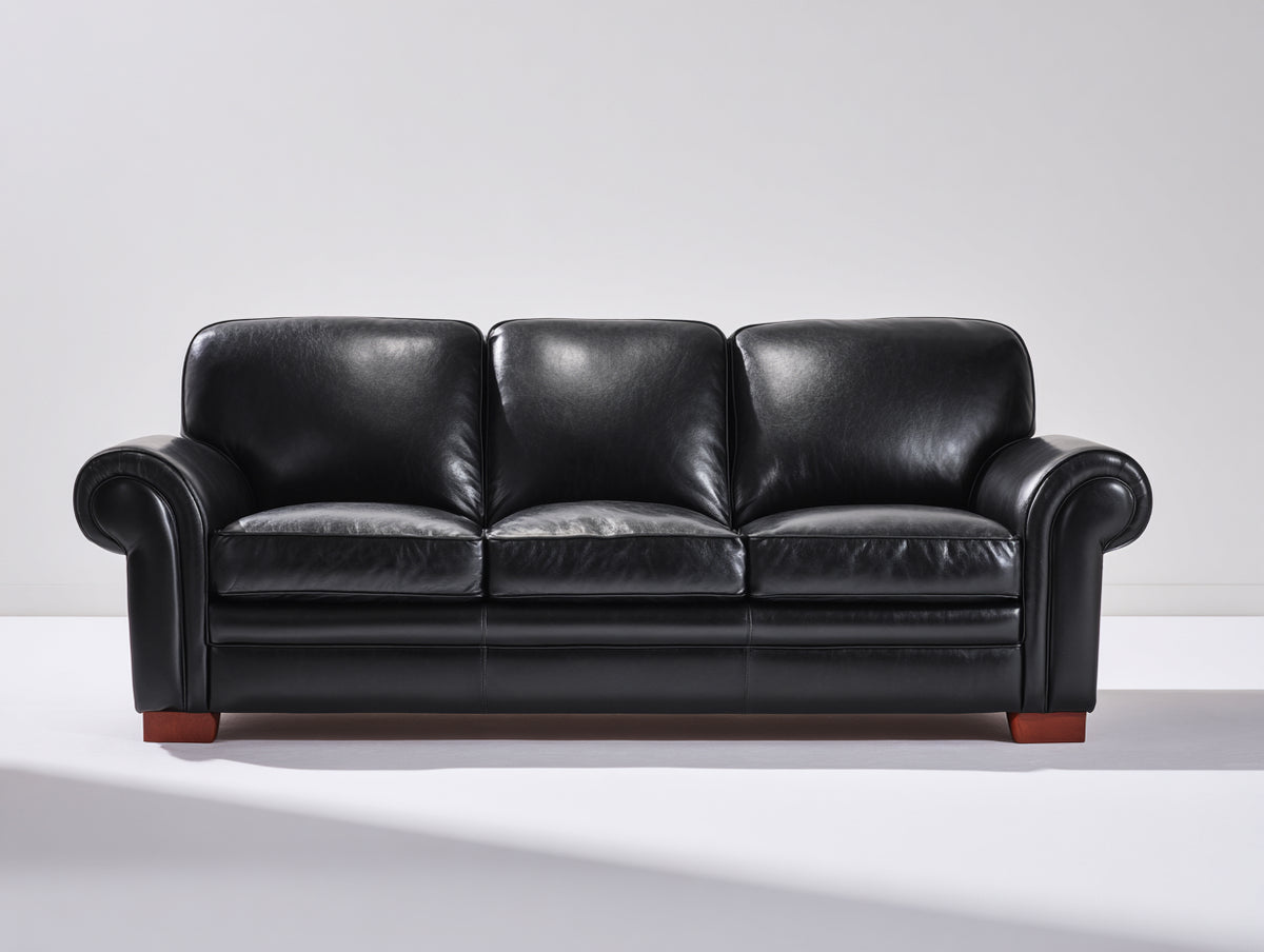 Canapé 3 places - Similicuir - Bois - 214 x 94 x 91 cm - Noir - Style classique