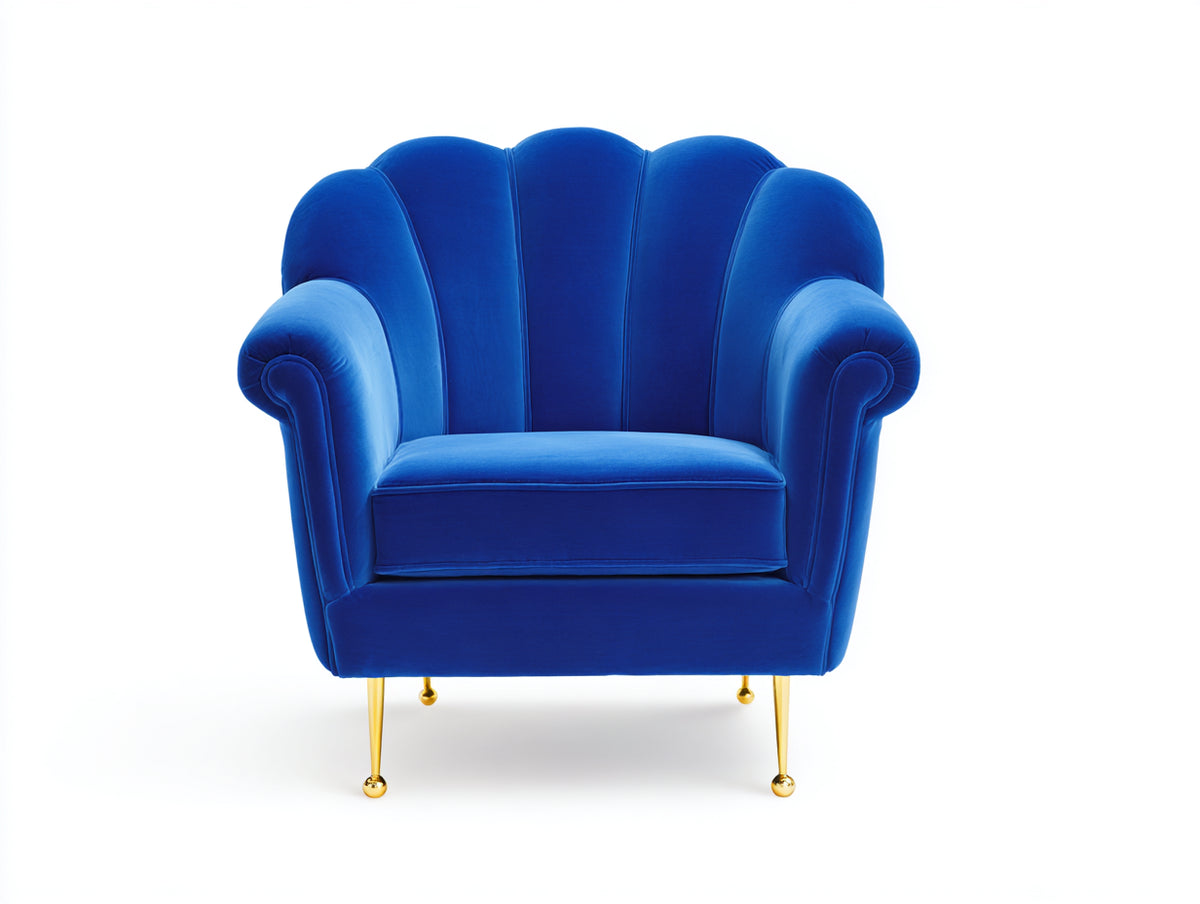 Fauteuil - Velours-Métal - 88x82x92 cm - Bleu roi-Doré - Style Art déco