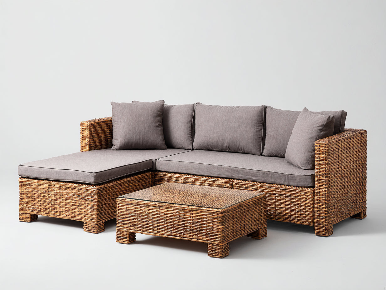Canapé de jardin - Résine tressée-tissu - 236 x 160 x 76 cm - Taupe-brun naturel - Style contemporain
