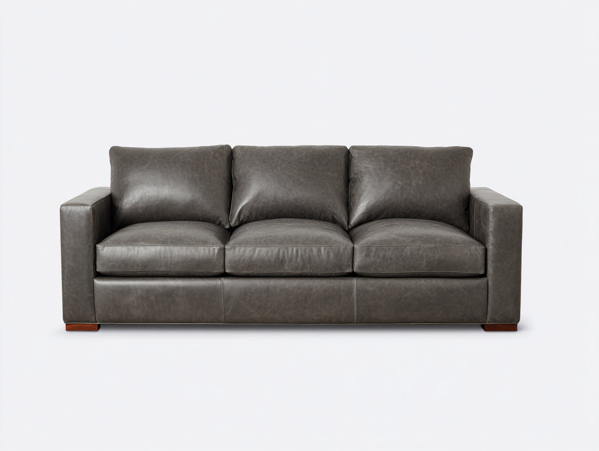 Canapé 3 places - Similicuir - 216 x 92 x 85 cm - Gris taupe - Style contemporain