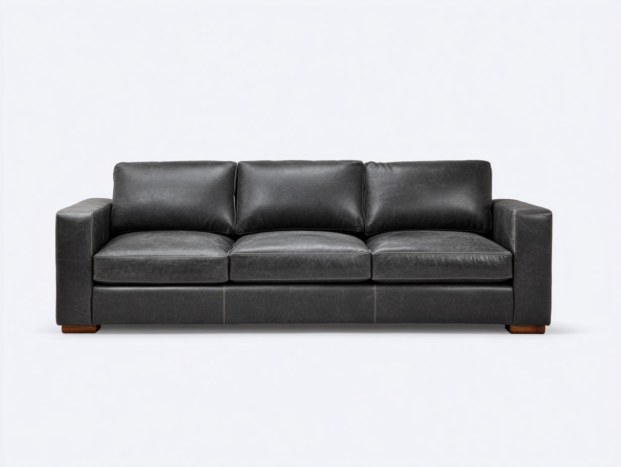 Canapé 3 places - Revêtement synthétique - 224 x 93 x 86 cm - Gris anthracite - Style minimaliste
