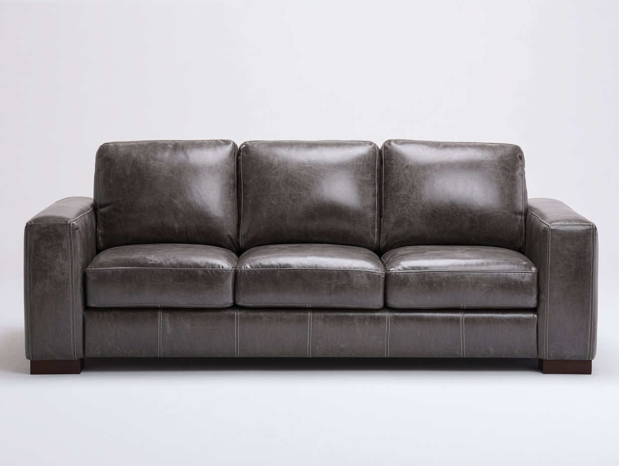 Canapé 3 places - Revêtement synthétique - 218 x 94 x 88 cm - Gris foncé - Style contemporain