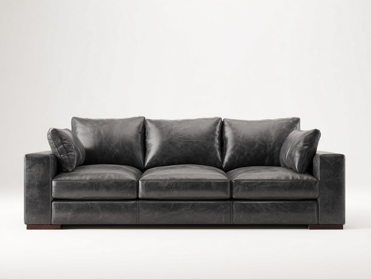 Canapé 3 places - Effet cuir - 225 x 95 x 89 cm - Gris anthracite - Style contemporain