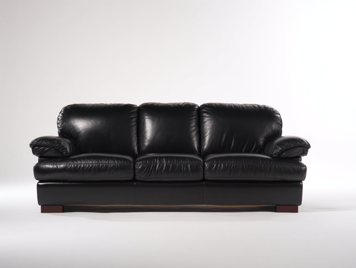 Canapé 3 places - Similicuir-Bois - 214 x 98 x 94 cm - Noir - Style classique