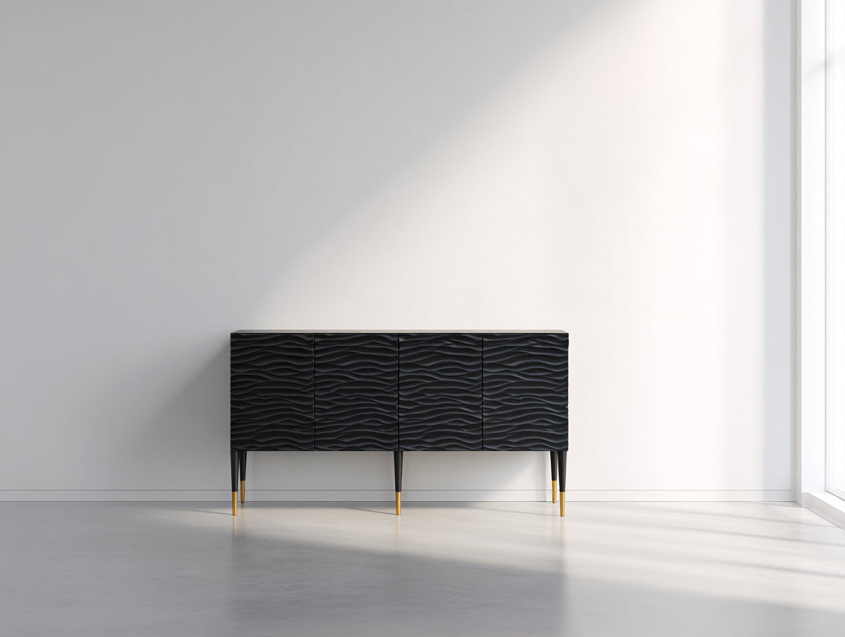Meuble d'entrée - Bois-Métal - 140 x 40 x 80 cm - Noir-Doré - Style moderne texturé