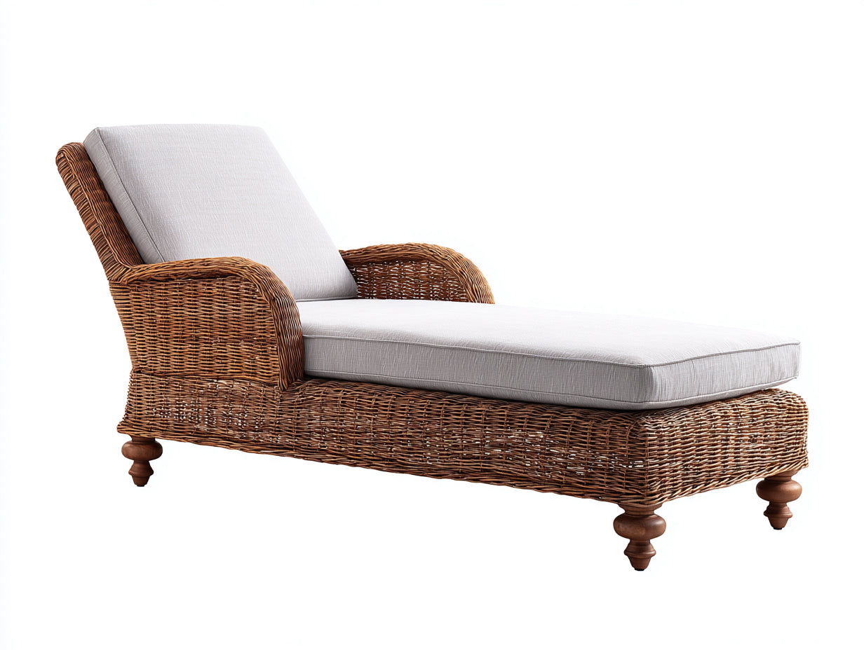 Bain de soleil - Rotin-Textile - 202 x 82 x 101 cm - Marron-Gris clair - Style classique avec accoudoirs