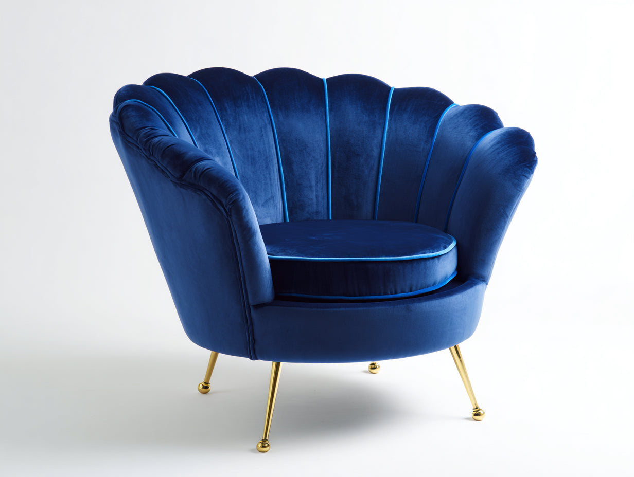 Fauteuil - Velours-Métal - 91x85x89 cm - Bleu nuit-Bleu-Doré - Style Art déco