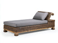 Bain de soleil - Bois-Rotin-Textile - 205 x 90 x 78 cm - Marron foncé-Gris - Style rustique contemporain