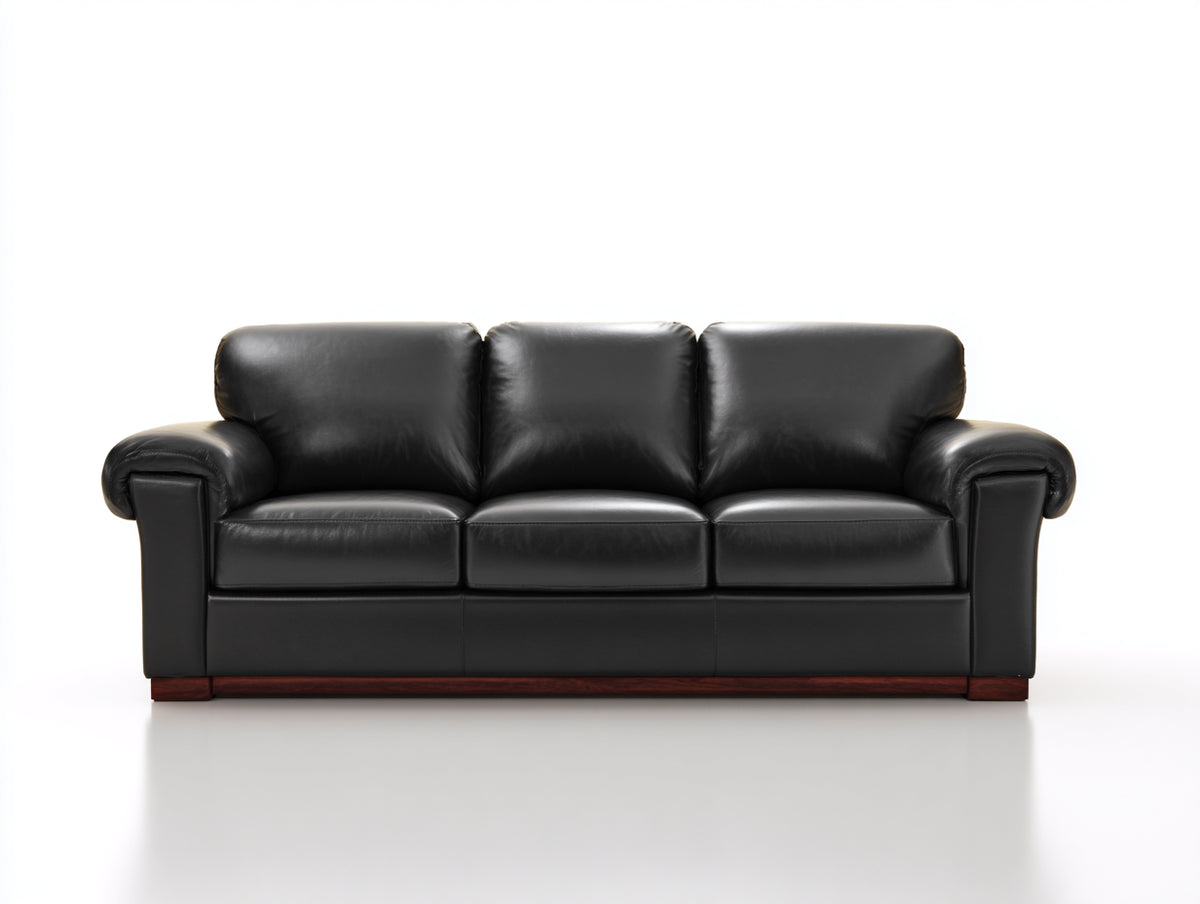 Canapé 3 places - Similicuir - 212 x 95 x 92 cm - Noir - Style classique