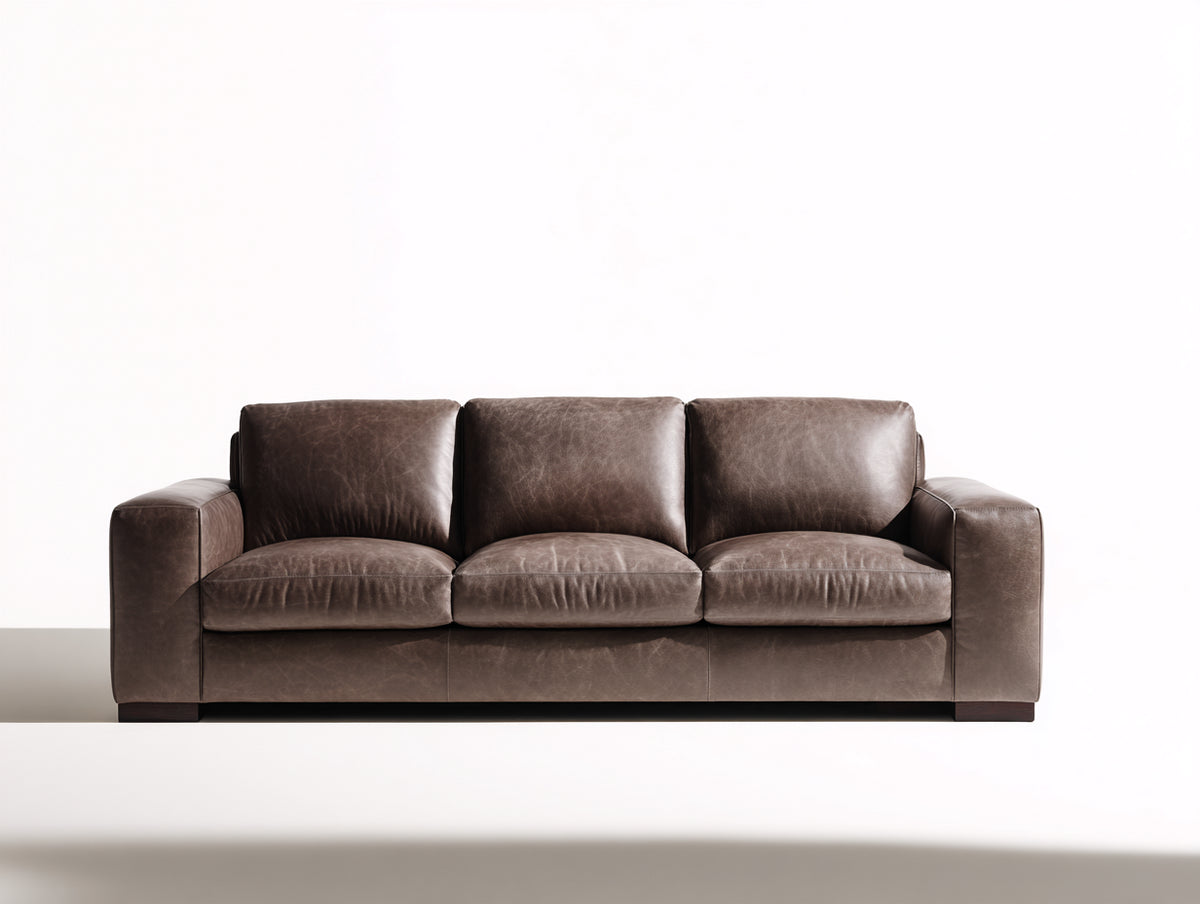 Canapé 3 places - Similicuir - 218 x 94 x 86 cm - Brun taupe - Style contemporain