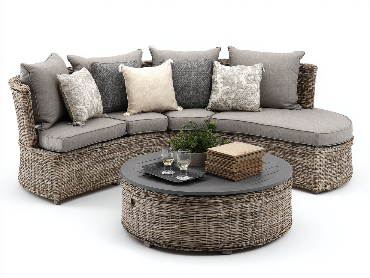 Canapé de jardin - Résine tressée-tissu - 294 x 188 x 82 cm - Taupe-brun naturel - Style contemporain