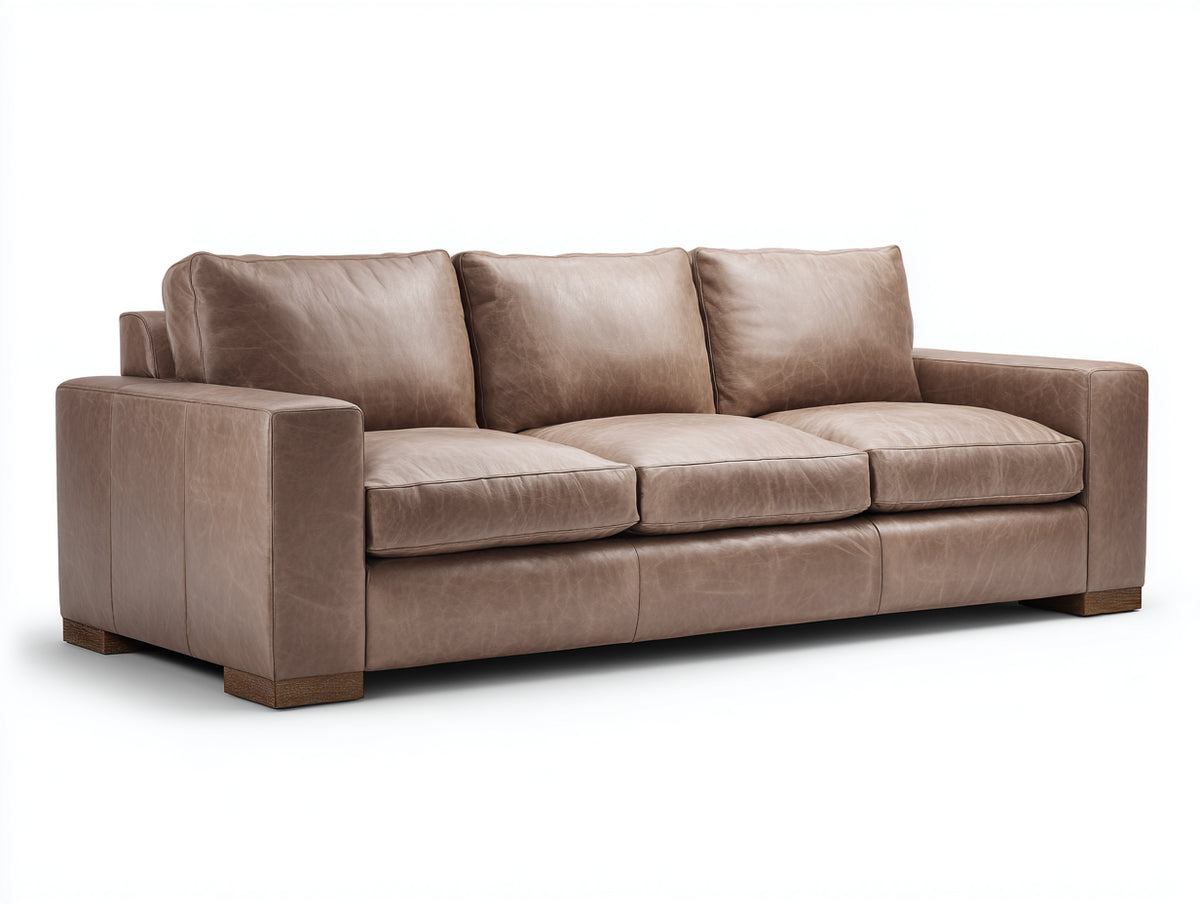 Canapé 3 places - Revêtement synthétique - 222 x 96 x 87 cm - Taupe - Style contemporain
