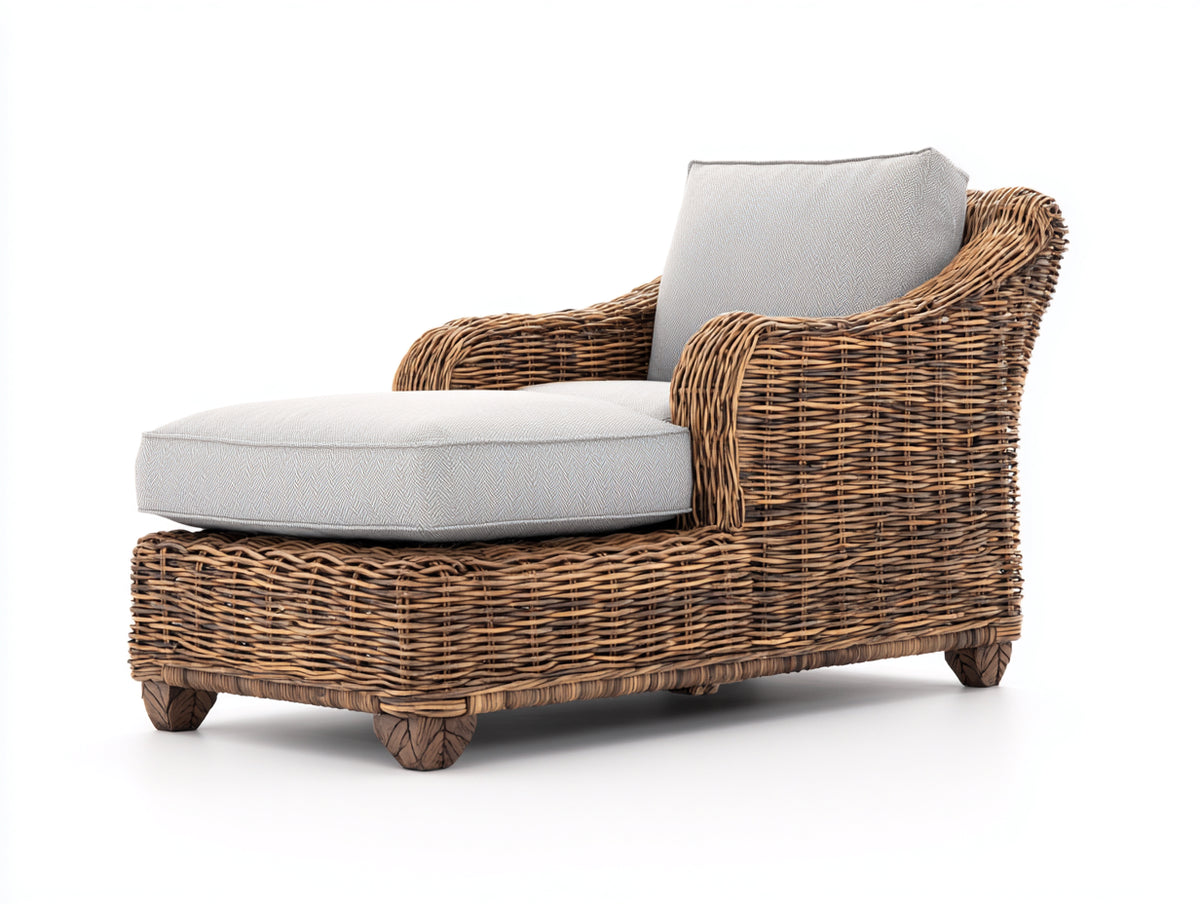 Bain de soleil - Rotin-Textile - 165 x 92 x 89 cm - Naturel-Gris clair - Style enveloppant contemporain