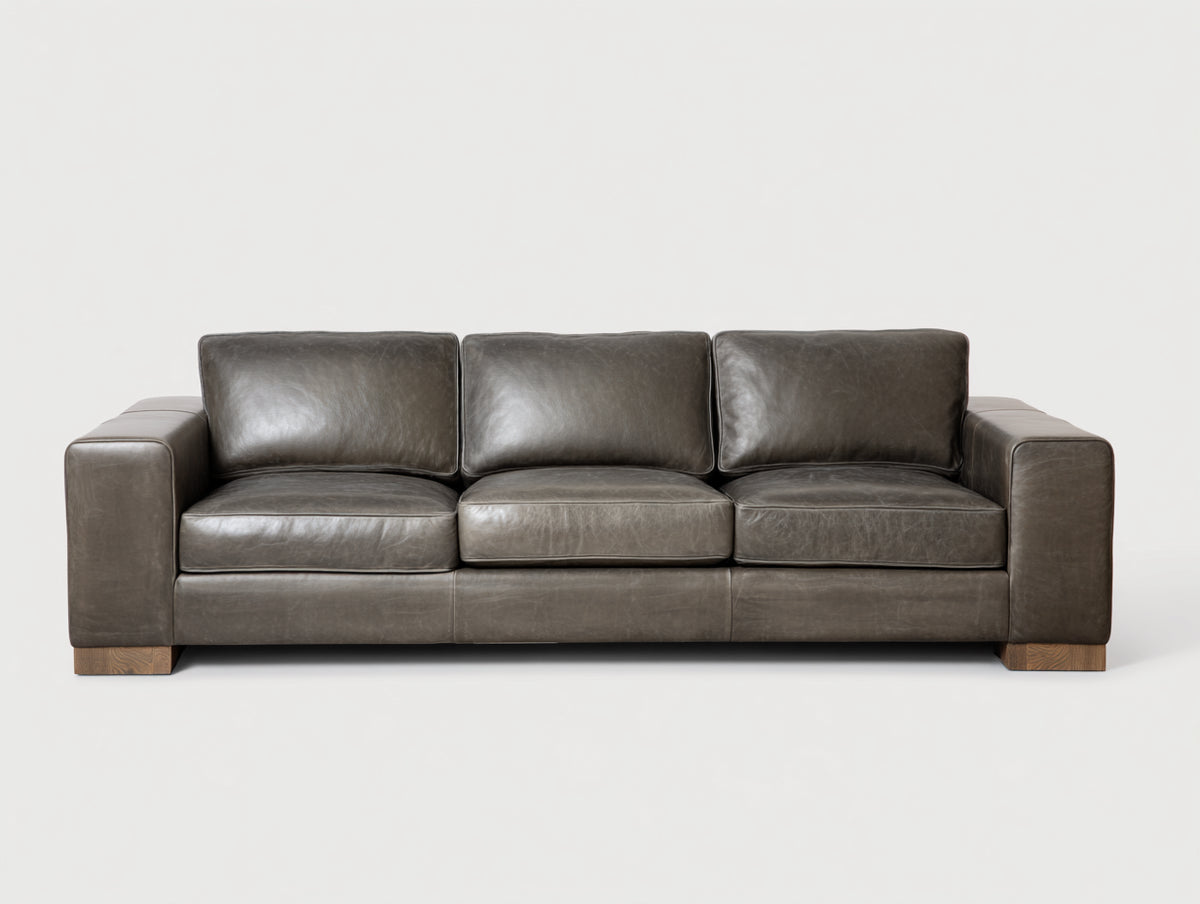 Canapé 3 places - Revêtement synthétique - 220 x 94 x 86 cm - Gris taupe - Style contemporain