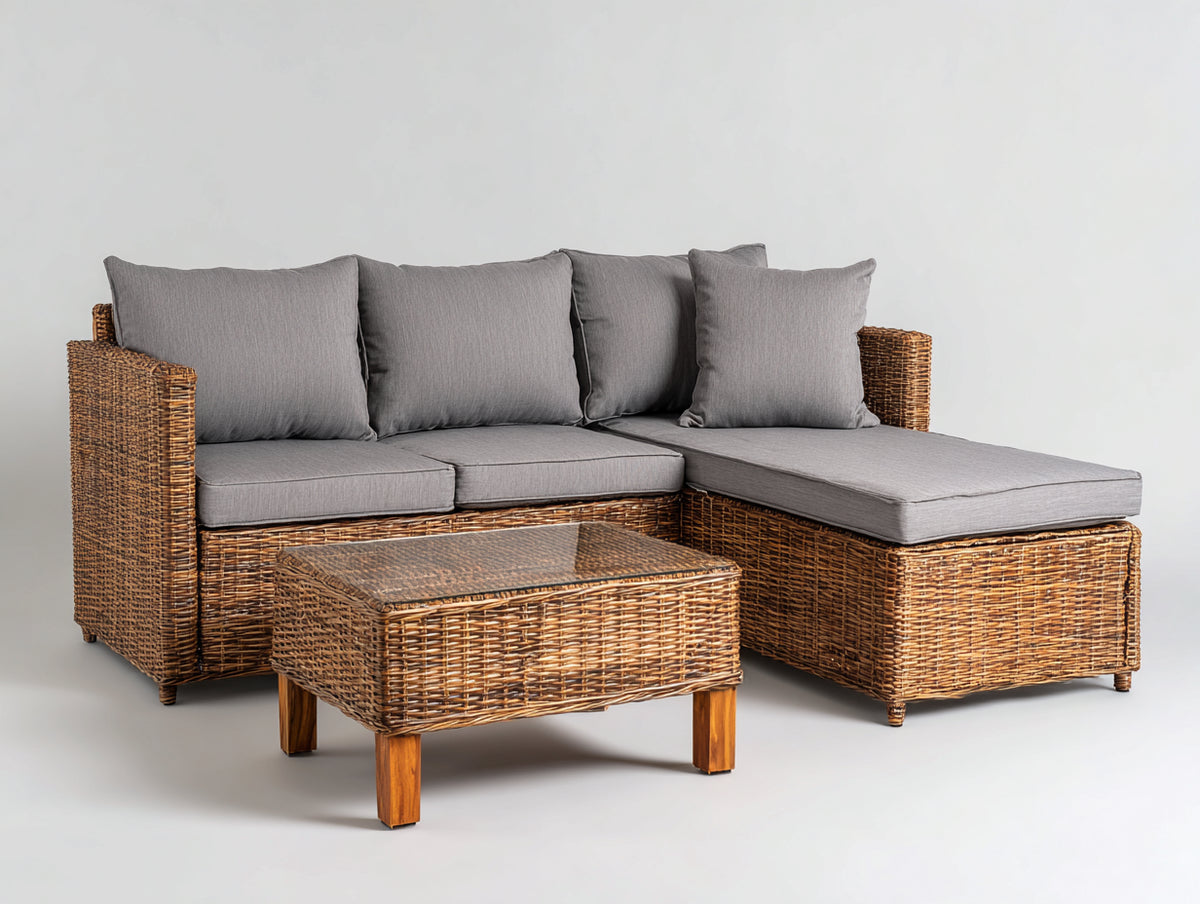 Canapé de jardin - Résine tressée-tissu - 232 x 166 x 78 cm - Gris-brun naturel - Style contemporain